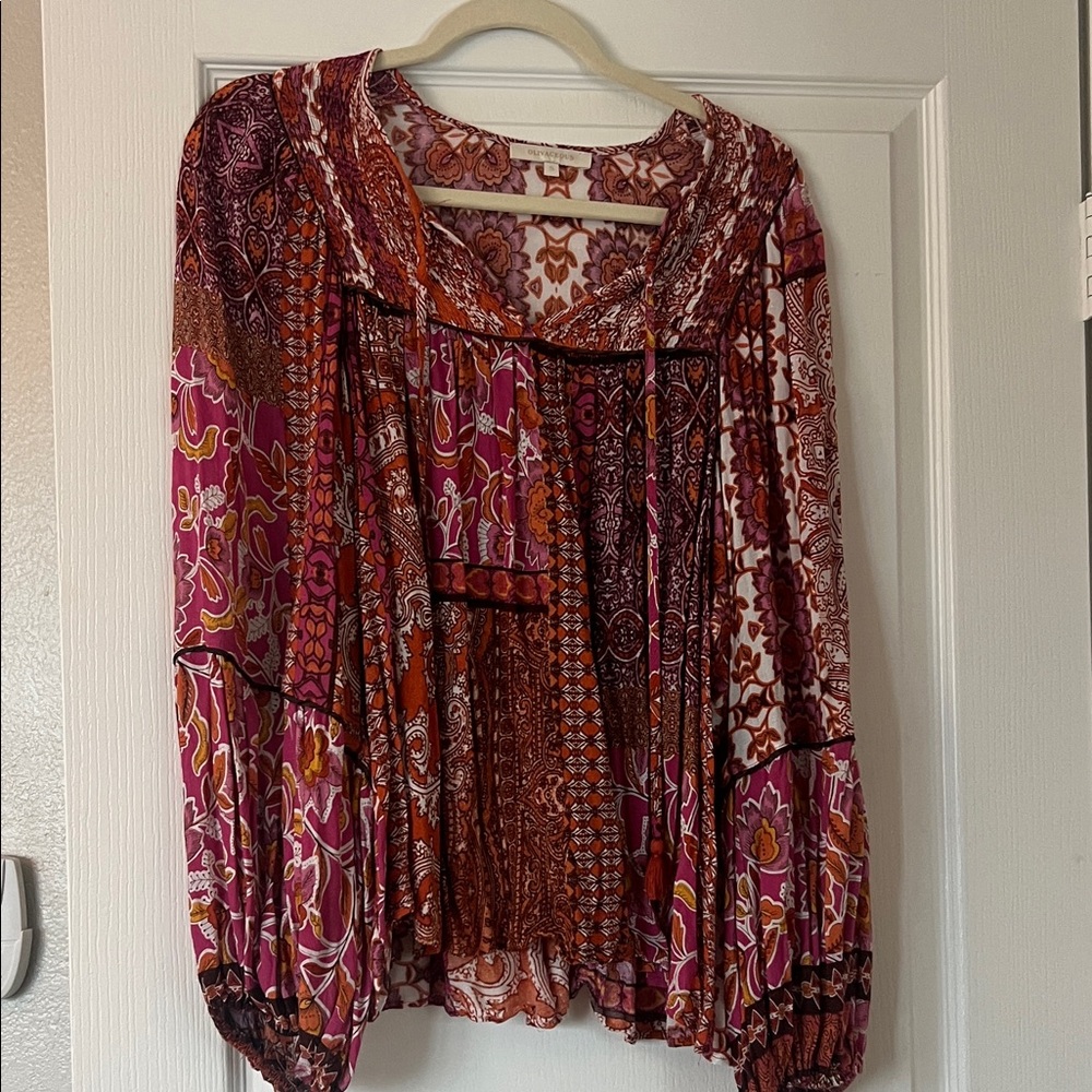 Like New Olivaceous Multicolor Boho Blouse - size small pink, rust, cream